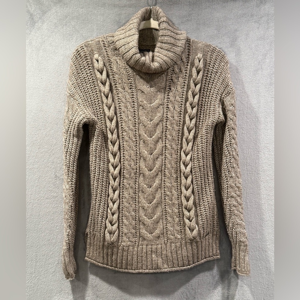 Abercrombie‎ & Fitch Tan Chunky Cableknit Cowl Neck Fisherman Sweater Size S